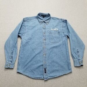 Port Authority Shirt Mens Medium Blue Pocket Denim‎ Button Up Long Sleeve